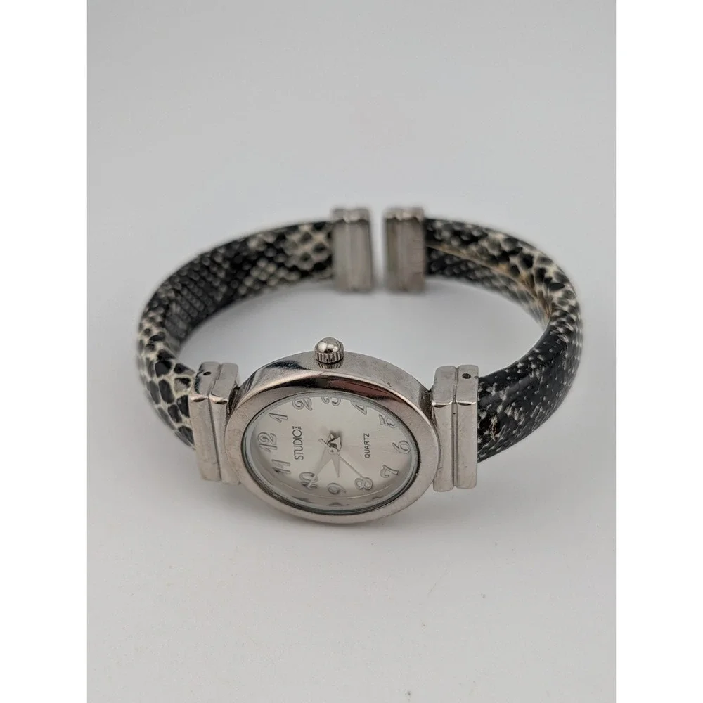 Studio Time Women's Watch 24mm Case Faux Snake Skin Bangle Band- New Battery